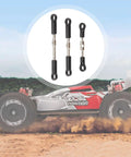 7 Piece Front And Rear Tie Rod Servo Link Rod Set With Ball Heads For 144001 144010 124017 And 124019 RC Cars Durable Metal And Plastic Upgrade Easy To Install Precision Steering Replacement Parts, shown with RC car