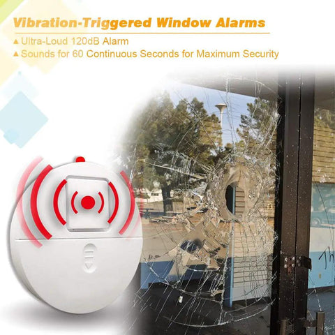 Window Alarm System 4 Pack Ultra Loud 120dB Alarms With Advanced Vibration Sensors For Glass Break Detection Ideal For Home Office Garage RV Dorm And Sliding Or Traditional Windows Includes Low Battery LED Indicator on cracked glass window