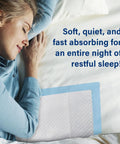 Woman resting on bed with Real Good 36X36 Inch Adult Pee Pads That Slap With Massive Absorbency and Odor Control.