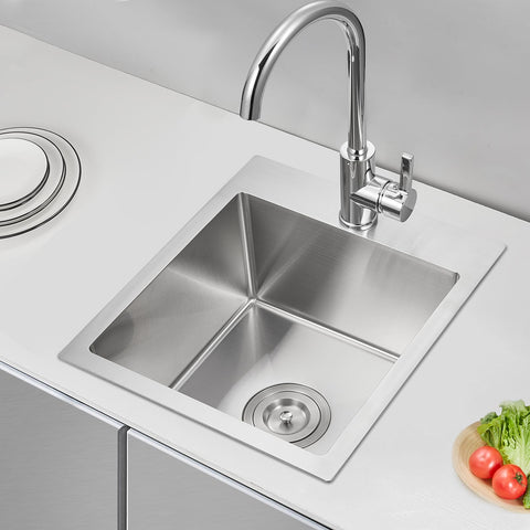 15 X 17 Inch Drop-In Black Nano Finish Bar Sink 304 Stainless Steel Prep Sink With Basket Strainer fitted in modern kitchen counter