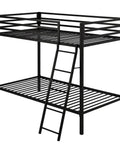 Twin Over Twin Bunk Bed With Secure Side Rails And Quick Rise Ladder Heavy Duty Steel Rig Built Tough 400 Lb Weight Capacity Room Saving Sleep Stack In Fresh Black Finish, side view with ladder.