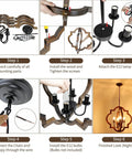 Assembly guide for Farmhouse Wood Orb Chandelier With Four Lights, Rustic Pendant Lighting For Kitchen Island, Dining Room, Foyer Or Living Room