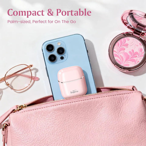Compact pink Painless Facial Hair Removal For Women Electric Shaver With Smart Sensor on a smartphone in a bag