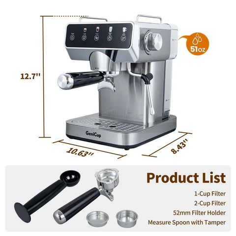 Espresso Machine With 20 Bar Pressure, Touchscreen Interface, Milk Frother And Hot Water, Stainless Steel Coffee Maker for Home or Office