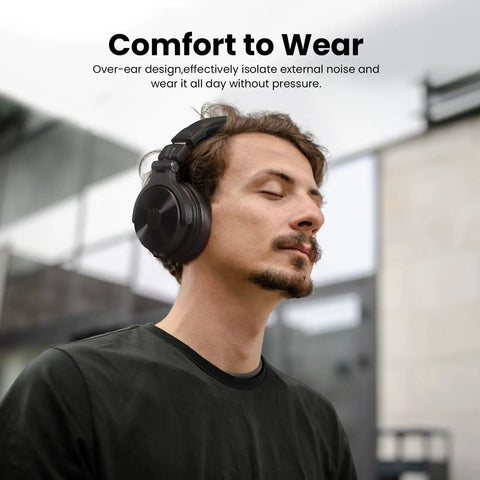 Person wearing Ultra Low Latency Wireless DJ Headphones With 20ms Lag, 120 Hour Battery, Hi Res LDAC Audio, comfortable fit