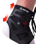 Close-up of IFAST Ankle Brace Ankle Stabilizer for Men and Women, Size Large, Black, on left foot, showing secure support design