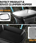 Walk Behind Broadcast Spreader With 80 Lb Capacity For Fertilizer Salt Ice Melt Grass Seed And Lawn And Garden Care Pro Grade Heavy Duty With Side Spread Control showing rain cover and grate details