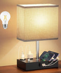 Fully Dimmable Table Lamp With Two USB Ports And Two AC Outlets Bedside Lights With Phone Slots Grey Nightstand Lamp for reading