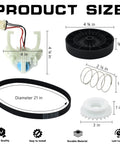 Washer Shift Actuator Replacement Kit With 5 Piece Drive Belt Set For Washing Machine Repair Must Have Includes Clutch Clutch Spring Transmission Drive Pulley And Nut. Product size chart with actuator, belt, pulley, spring, and nut