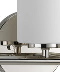 Close-up of nickel finish on Three Light Etched Glass Modern Bath Vanity Light, Replay Collection, showing backplate and support arm.