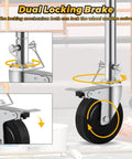 Tough As Nails 5 Inch Scaffolding Wheels Set Of Four Swivel Casters With One Inch Round Stem Dual Lock For Industrial Platform Towers 440 Pound Capacity Workhorse Rig showing dual locking brake mechanism.
