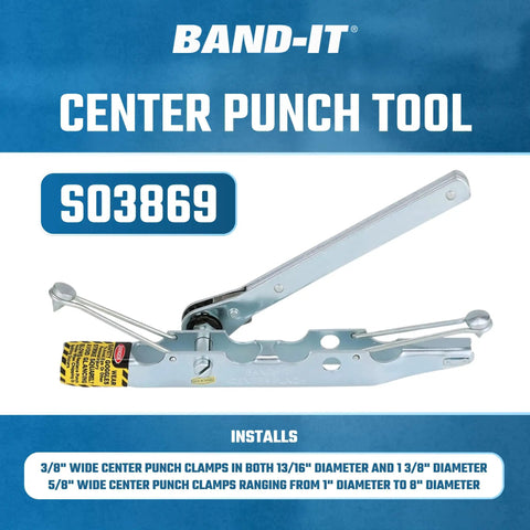 Center Punch Tool For 3/8 And 5/8 Inch Clamps, Hose Banding Tool And Band Clamp Installer, Easy Ratchet Tensioner For Stainless Steel And Galvanized Bands, Ideal Metal Strap Fastener For DIY And Pro Jobs