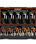 Open 131 Piece Thread Repair Kit With HSS Drill Bits And Stainless Steel Helicoil Inserts Rethreading Tools in box.