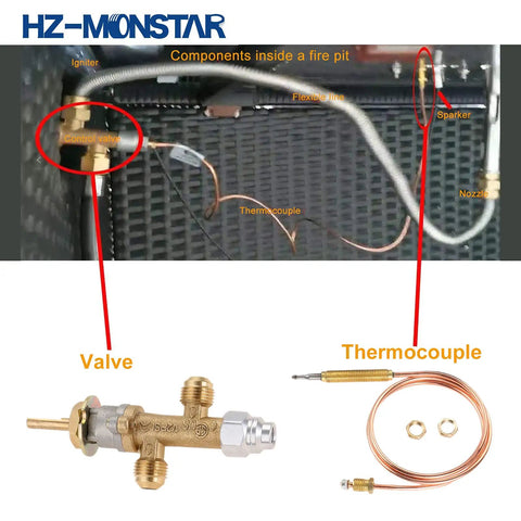 Low Pressure LPG Propane Gas Fire Pit Flame Failure Safety Control Valve Kit With Igniter Assembly Push Button Ignition components.