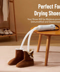 Portable Electric Clothes Dryer With Shoe Drying Attachment on brown boots, ultra quiet motor, travel-friendly, drying shoes
