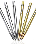 Heavy Duty Tungsten Carbide Tip Scribe Pen For Metal Etching And Engraving On Stainless Steel, Ceramics, Glass, Gold Welds And Metal Sheets, Pro Grade Engraver Scriber Tools, 6 Pack, showing three silver and three gold pens in a row.