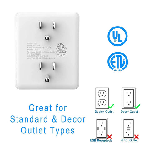Outlet Extender Turn Two Outlets Into Six With This Space Saving 6 Outlet Wall Tap, 3 Prong Plug Adapter, White, 2 Pack, Perfect for Cruise Ship Cabins, Dorms, Home Office And Laptops