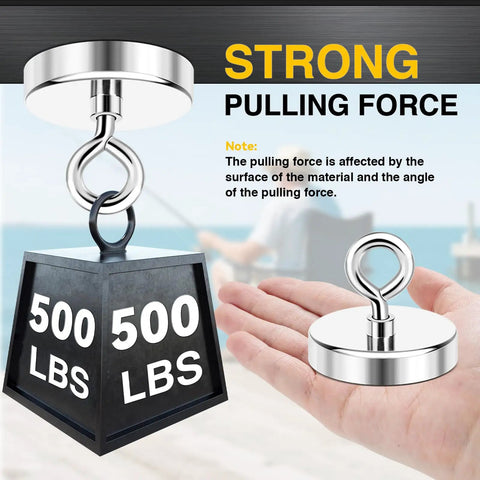 Beast Neodymium Fishing Magnet 60 mm Diameter Delivers 500 Lb Pull With Eyebolt And Countersunk Hole For River Retrieval