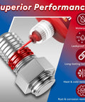 Nanoxa thread lock two-pack; red liquid applied from bottle to a metal bolt and nut