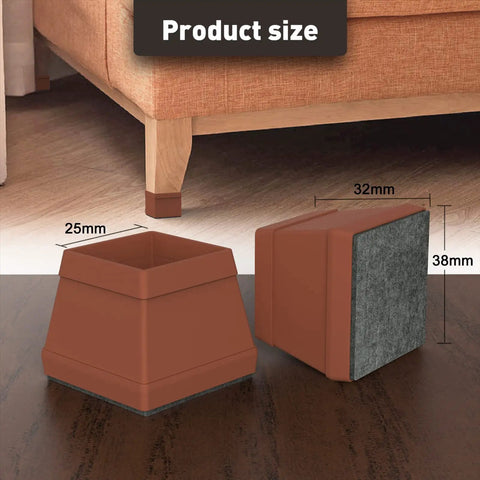 16 Pack Square Silicone Chair Leg Floor Protectors With Felt Bottom, 1.5 Inch Black Size, shown on furniture leg