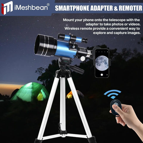 70mm Aperture Portable Refractor Telescope for Adults and Beginners 300mm Travel Scope with Phone Adapter AZ Mount in use at night.