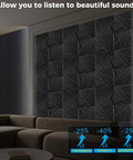Top Shelf 12 Inch Acoustic Panels For Walls High Density Soundproof Polyester Foam Tiles displayed on a modern living room wall.