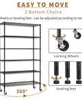 Six Tier Heavy Duty Wire Shelving Unit With Wheels 2100 Lb Capacity 45 By 18 By 82 Inches Adjustable Shelves In One Inch Increments NSF Certified Garage Basement Storage Rack Black Metal with locking wheels and leveling feet