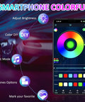 Smartphone app interface for 4 Piece Underglow Kit For Cars And Trucks App Controlled Multicolor RGB Underbody Lights With Music Sync.