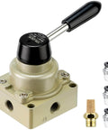 Rotary Lever Hand Valve HV-02 Three Position Four Way 1/4 Inch NPT Pneumatic Manual Control Air Flow Valve with aluminum alloy body