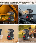 Solid Battery Powered Space Heater With A Dependable 12000 Mah Battery Pack And 170 Watts Of Sick Cordless Heat for outdoor camping, car defrosting, and office use.