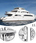 Marine Cabinet Door Catch Latches 316 Stainless Steel Push Button Hardware for Boats and Outdoor Gear shown with yacht