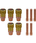 Stubby Pro Grade Gas Lens TIG Torch Consumables Kit For WP17 WP18 WP26 with copper collet body and 1/16 inch gas lens, 10 pieces