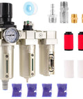 Three Quarter Inch NPT Pro Grade Three Stage Air Dryer System With Auto Drain Water Separator, filters, and regulator parts