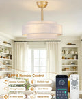 XINGSIYUELYX Ceiling Fan with Light in gold finish, stylish design with remote control and APP features in living room setting.