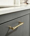 10 Pack 5 Inch Champagne Bronze Cabinet Pulls, Solid Zinc Alloy Hardware For Kitchen Cabinets, Dresser, Vanity And Wardrobe, Includes M4 Screws, Rust Resistant, Durable Handle Set on gray cabinet drawer.