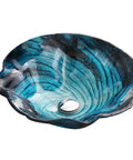 Bathroom Vessel Sink,Flower Shape Blue Vanity Sink Bowl,Countertop Tempered Glass Vessel Sink Combo For Bathrooms with textured design.
