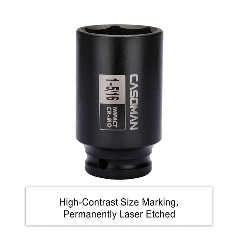 Beefy Half Inch Drive 6-Point Deep Impact Socket 1-5/16 Inch SAE Cr-Mo High Torque For Axle Shaft Nuts Corrosion-Resistant Tool