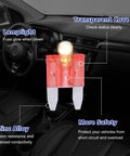 Smart Glow Mini Blade Auto Fuses Illuminated Indicator with glowing lamp in vehicle interior for easy status check.