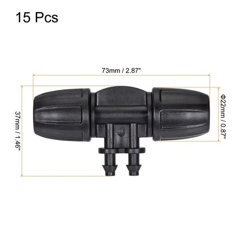 Drip Irrigation Barbed Tee 4-Way Fitting 8mm To 4mm ID Tubing For Garden Farm Greenhouse Sprinkler System Black Pack Of 15