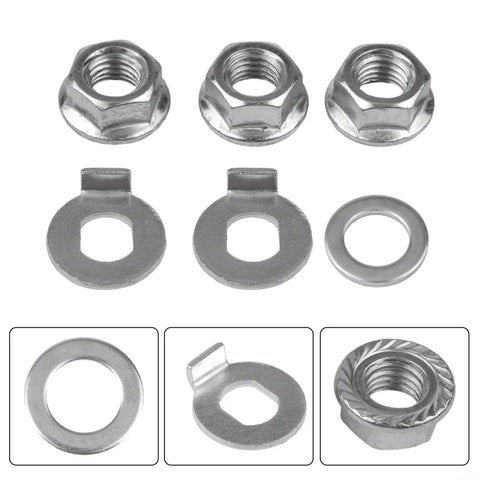 Secure Fit 12mm E-Bike Hub Motor Nuts Safety Washer Steel Locking Hardware For Premium Copper Anodized Bike Parts That Keeps Your Ride Tight And Safe From Vibrations Without Hassle. 6-piece set with nuts, washers