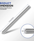 24 Pcs 304 Stainless Steel M3 Fully Threaded Rods 3 Inch 77mm With Right Hand Threads Includes 48 Hex Nuts Beefy Rustproof Fastening Kit Ideal For Auto Repair Furniture Making DIY Projects displaying size and thread detail