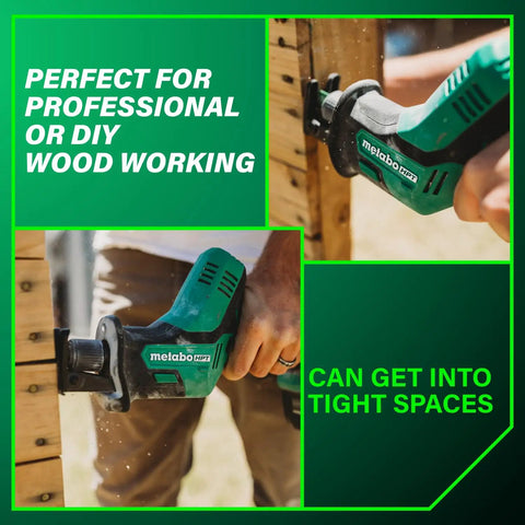 18V Cordless One Handed Reciprocating Saw in use, ideal for woodwork, highlighting ultra lightweight and 3,200 SPM performance