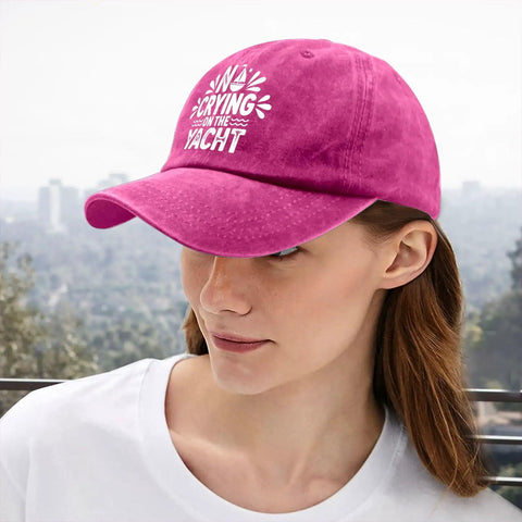 Rose red No Crying On The Yacht Funny Golf Hat For Men And Women Distressed Washed Baseball Cap Cool Cap For Her