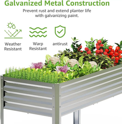 Two Pack Galvanized Raised Garden Bed With Legs For Easy No Bending Gardening, Large Metal Planter Boxes 48 Gallons Each