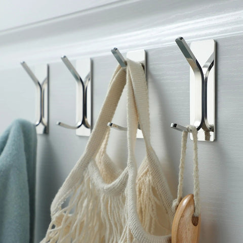 Rustproof Self Adhesive Towel Hooks Set Six Pack for Bathrooms and More No Drill Stick On Stainless Steel Robe Hooks Towel Hanger for Towels Coats Robes Keys