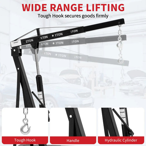 Badass Industrial Grade Hydraulic Engine Hoist Built To Move Four Thousand Four Hundred Pounds with tough hook and hydraulic cylinder.