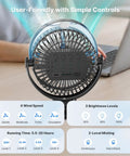 Front view of a Magnetic Golf Cart Misting Fan with control panel and display, rechargeable portable cooling accessory.