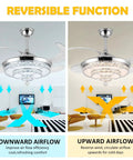 Crystal Chandelier Ceiling Fan With Light 42 Inch LED Stepless Dimmable Fandelier showing reversible airflow function for living rooms.