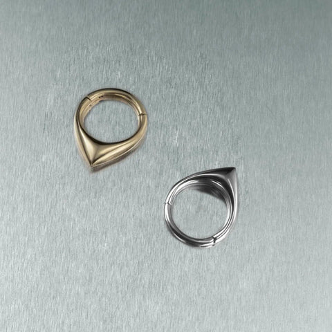 Thick V Shaped 16G Septum Ring 8mm Gold 316L Surgical Steel Puffed Hinged Teardrop Clicker Hoop For Septum Daith Helix