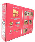 Back view of EZ Build Gingerbread House Kit box showing contents: prebaked pieces, icing tube, and festive candy for holiday craft.